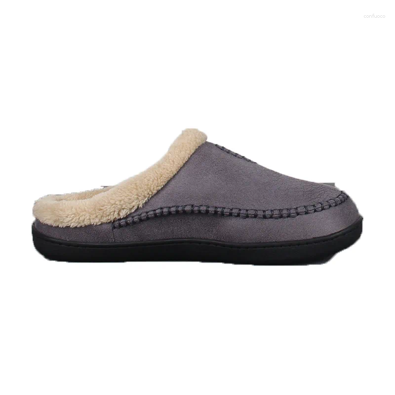 Slippers Men's Home Winter Indoor Plush Warm Shoes Thick Bottom Waterproof Leather House Man Suede Cotton