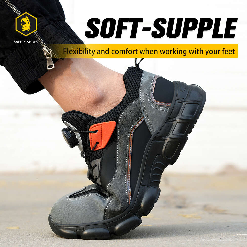Rotated Button For Men Sneakers Steel Toe Cap Shoe Construction Puncture-Proof Work Safety Shoes Boots 63c9f