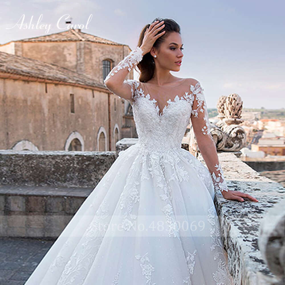 Ashley Carol Elegant Dresses For Women 2023 Beaded Appliques Lace Up Sexy V-neck Princess Wedding Gown Vestidos De Novia