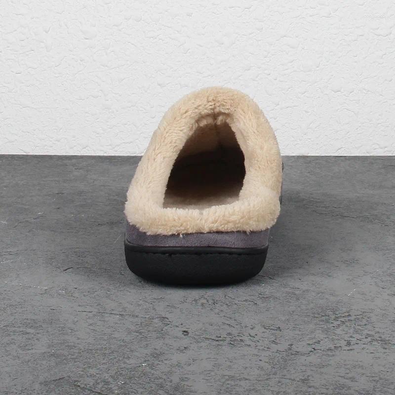 Slippers Men's Home Winter Indoor Plush Warm Shoes Thick Bottom Waterproof Leather House Man Suede Cotton