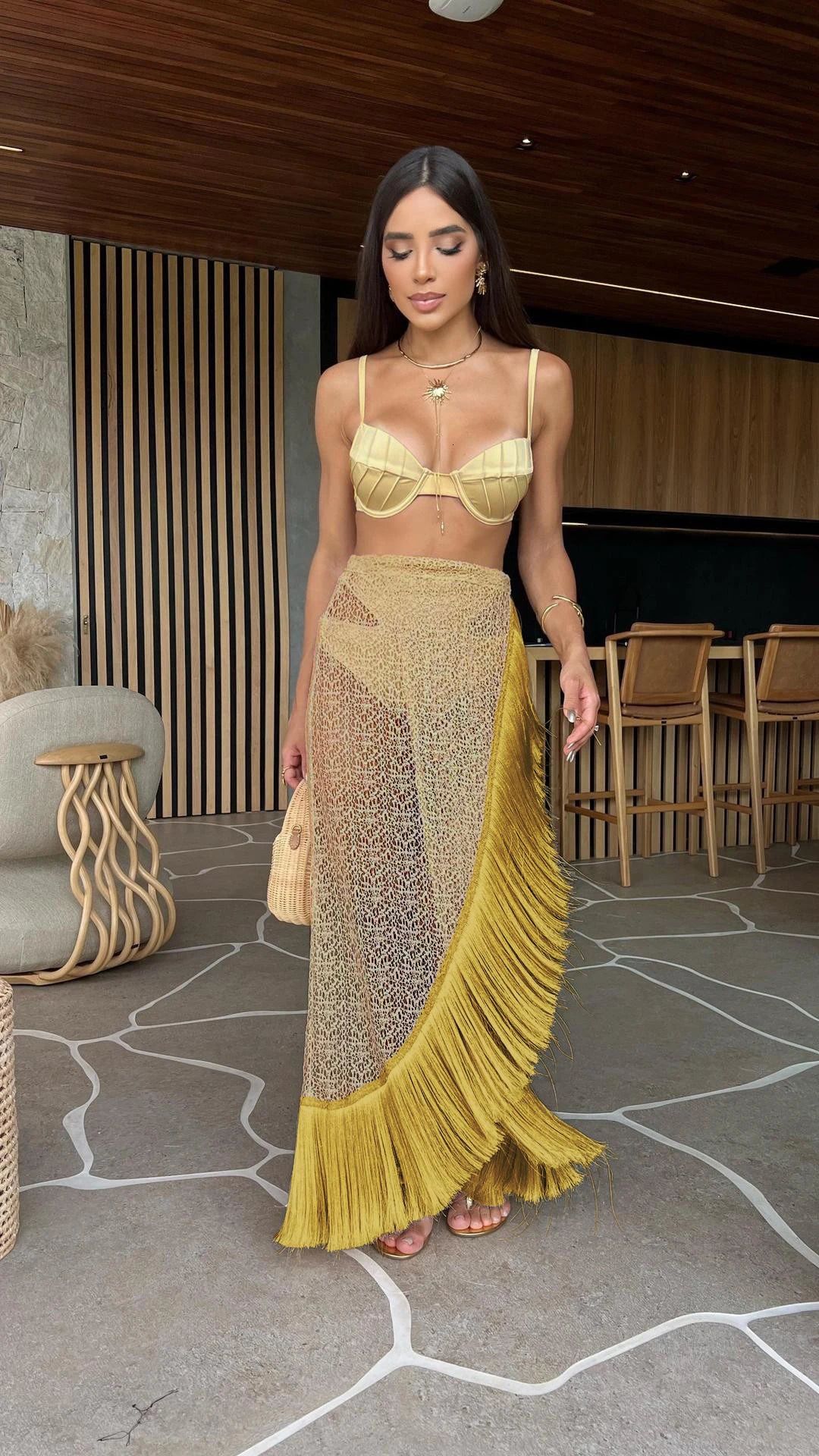 Summer Two Piece Ski Set Sexy Sleeveless Short sleeved Bandeau Elegant Tassel Skiing Unique Beach Outdoor Womens Bandeau Set 240529