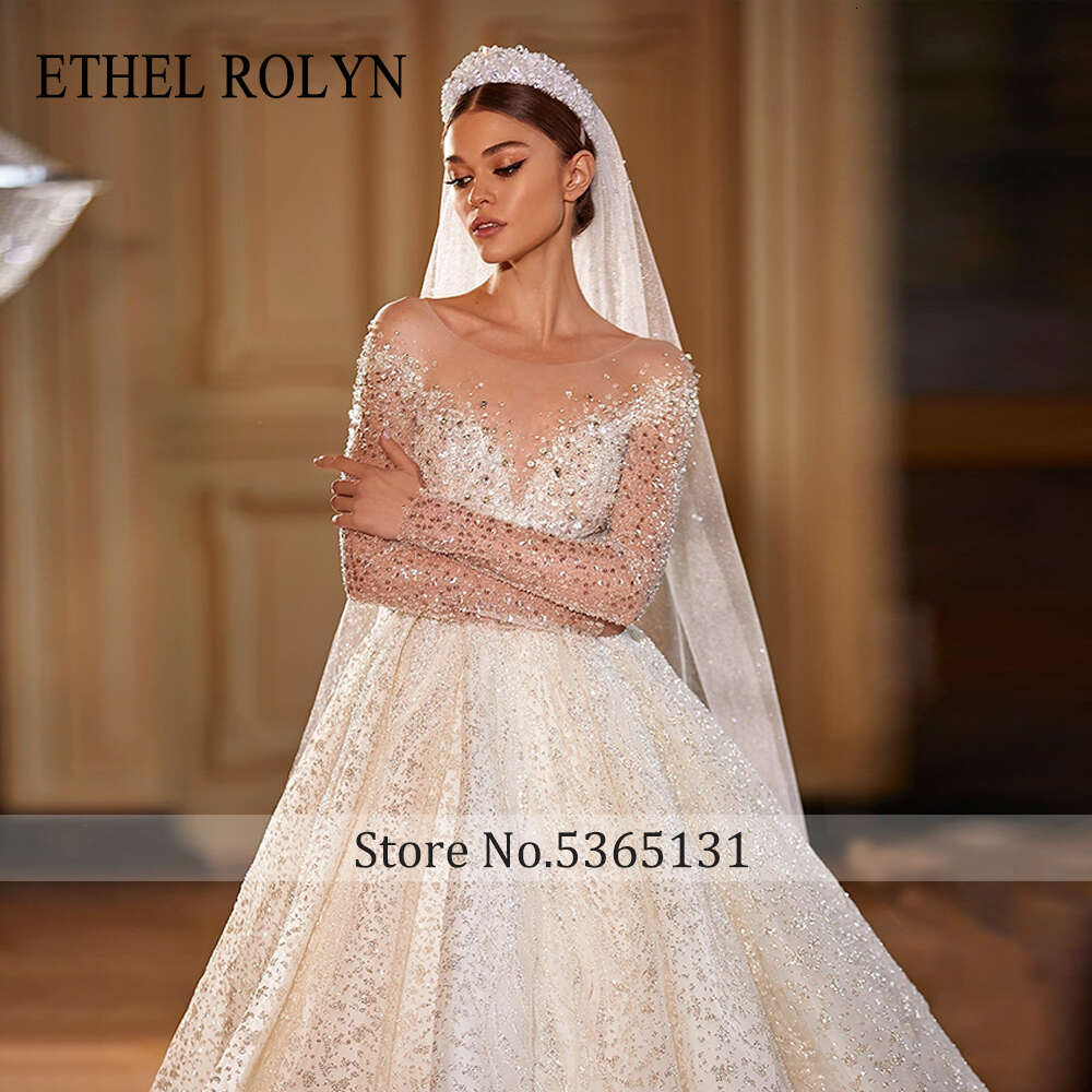 ETHEL ROLYN Wedding Dress For Women 2024 New Glitter Long Sleeve Princess Beading Backless Bridal Gown Vestidos De Novia