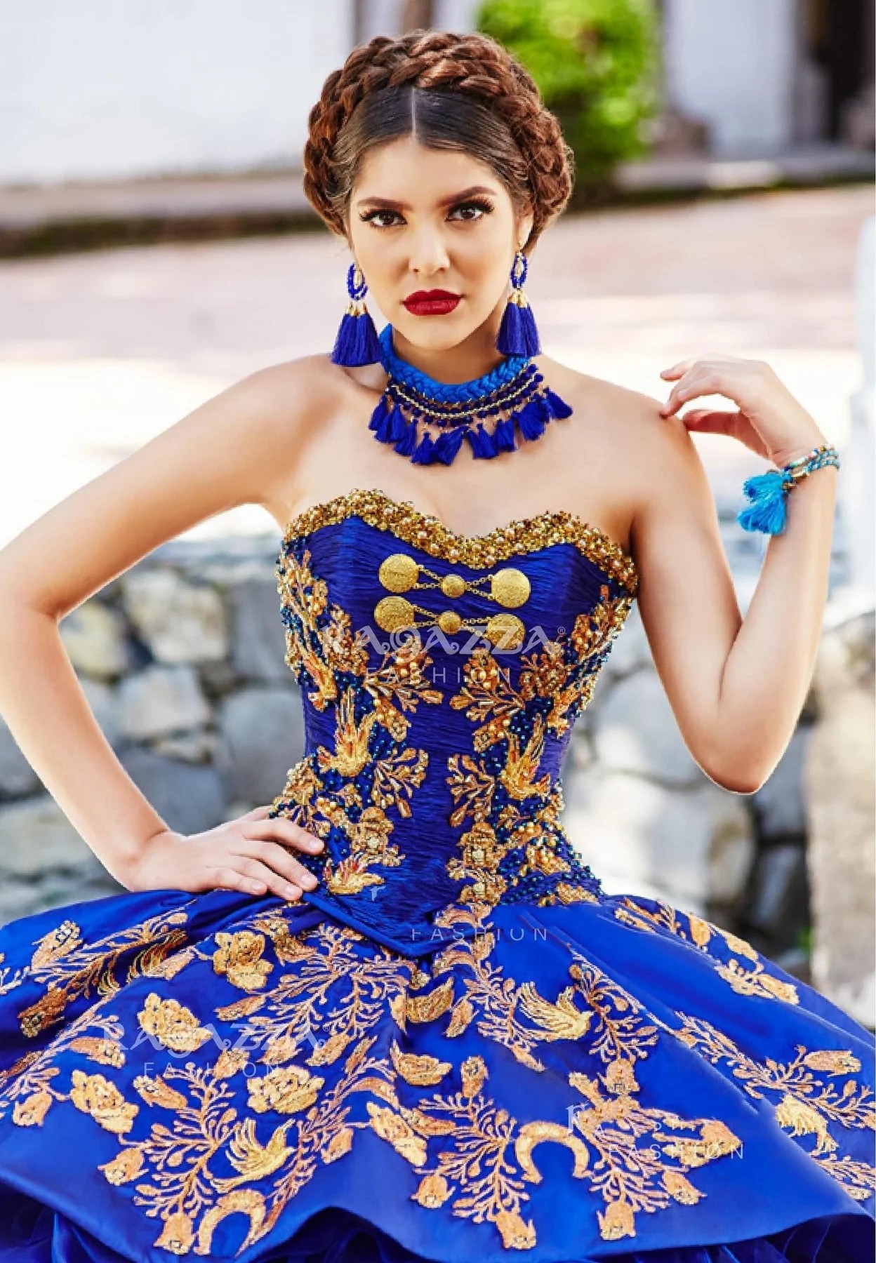 Royal Blue Mexican Quinceanera Dresses Ball Gown Sweetheart Organza Ruffled Puffy Charro Sweet 16 Dresses 15 Anos