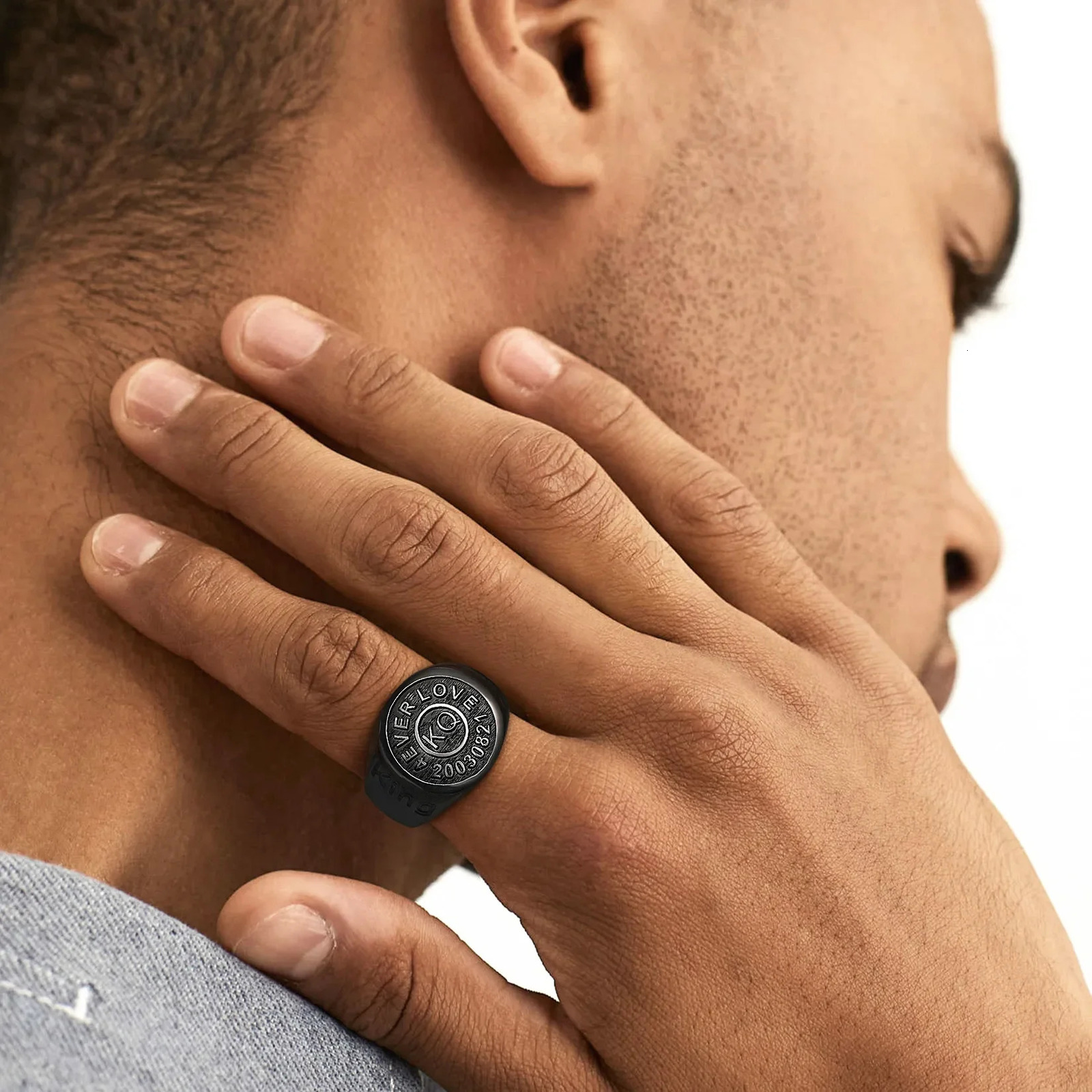 U7 Personalized Round Laser Engraved Signet Ring Black Surface Stainless Steel Name Union Team Family Class Ring Custom Jewelry 240530