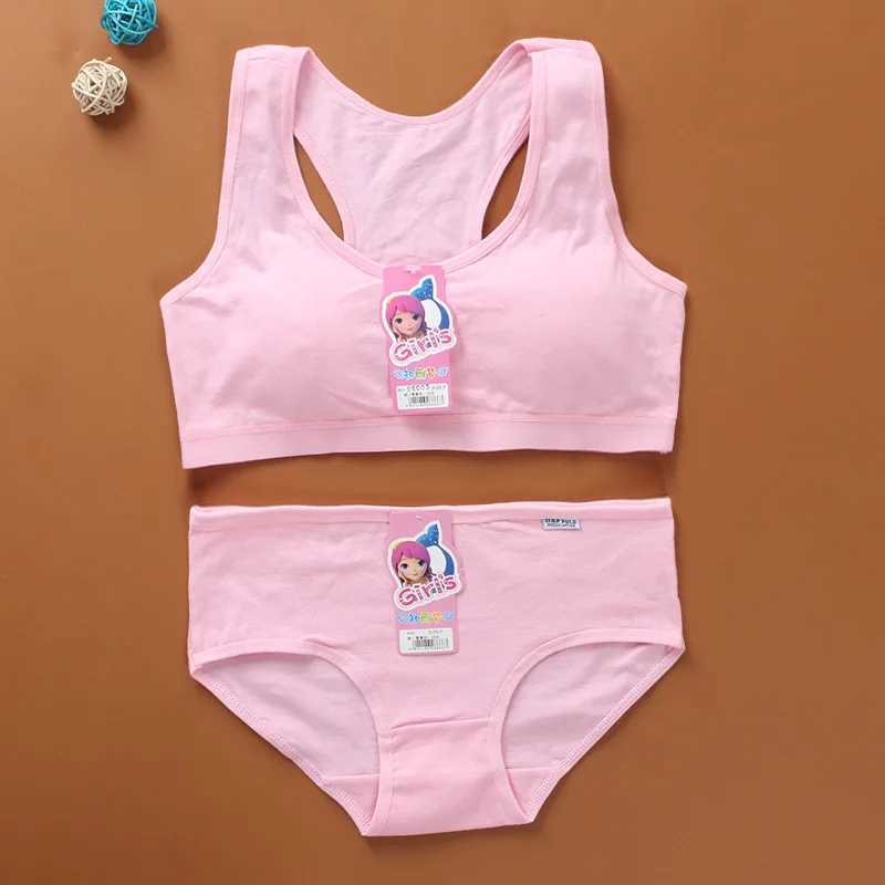 Camisole Camisole Pantie Bra Set Girls Underwear Vest Teens Suit Cotton Vest Double Layer Hipster Puberty Little WX5.31
