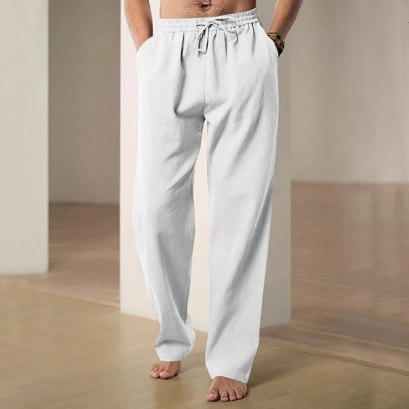 Fashion Mens Linen Wide Pants Korean Trousers Oversize Sports Streetwear Male summer Yoga Pants Casual Men Clothing Sweatpants 240527