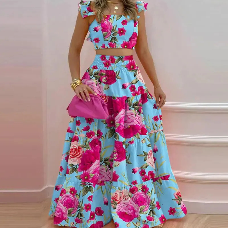 Sexy WomenS Solid Color Mid Rise Suspender Large Swing Skirt Two Piece Fashion Elegant And Pretty Women Dresses Summer Set Dres 240601