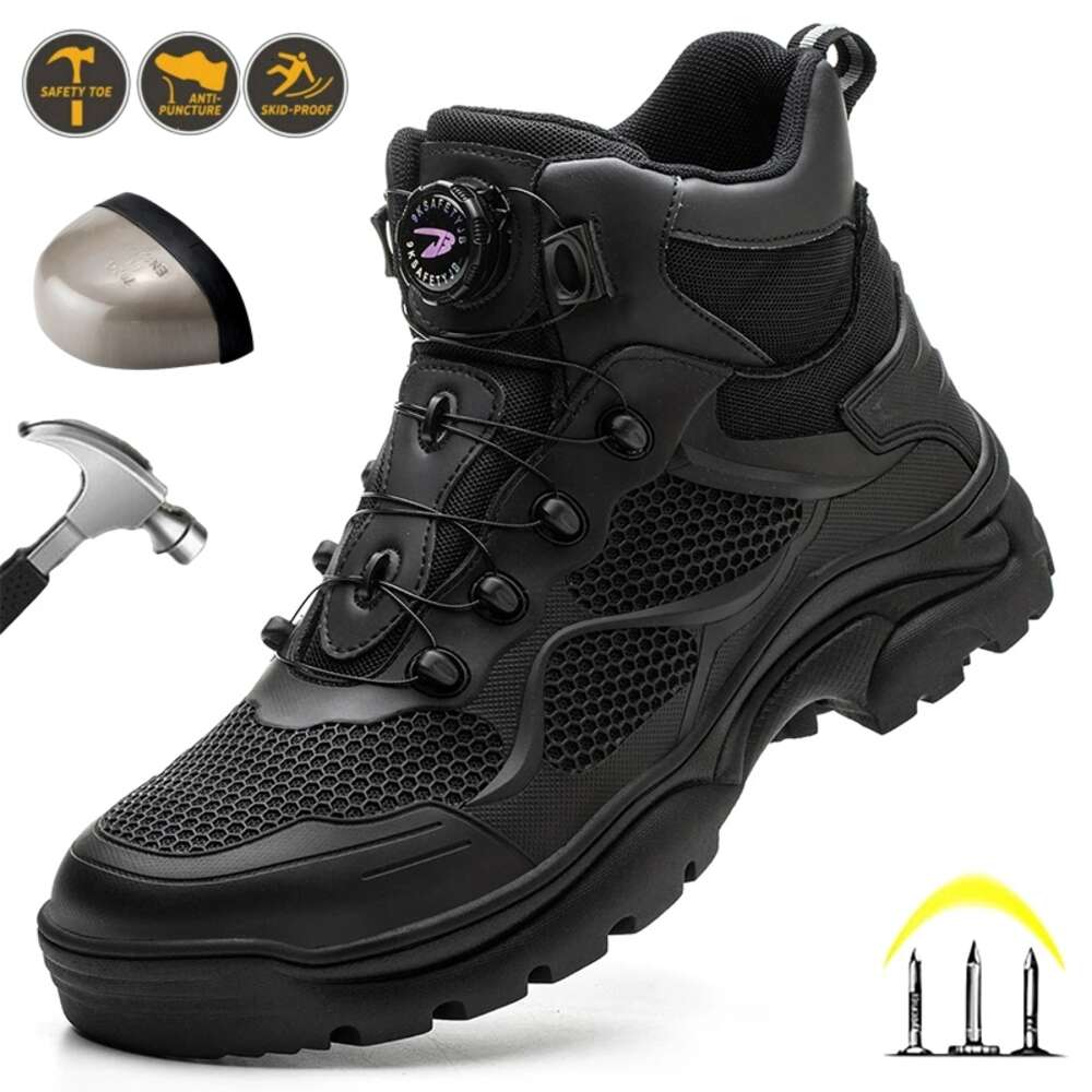 High Quality Rotary Buckle for Safety Steel Toe Men Breathable Indestructible Shoes Puncture-Proof Work Boots b3075