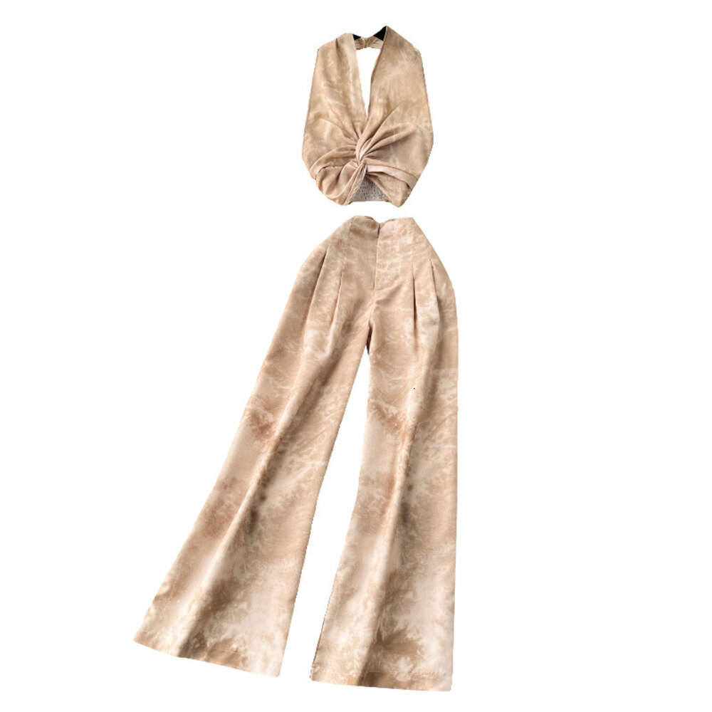 New Chinese style Chinese style suit for women with a pure desire for luxury. Sleeveless neck hanging top+high waisted casual wide leg pants two-piece