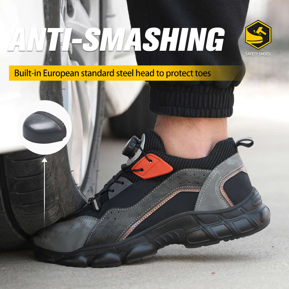 Rotated Button For Men Sneakers Steel Toe Cap Shoe Construction Puncture-Proof Work Safety Shoes Boots 63c9f