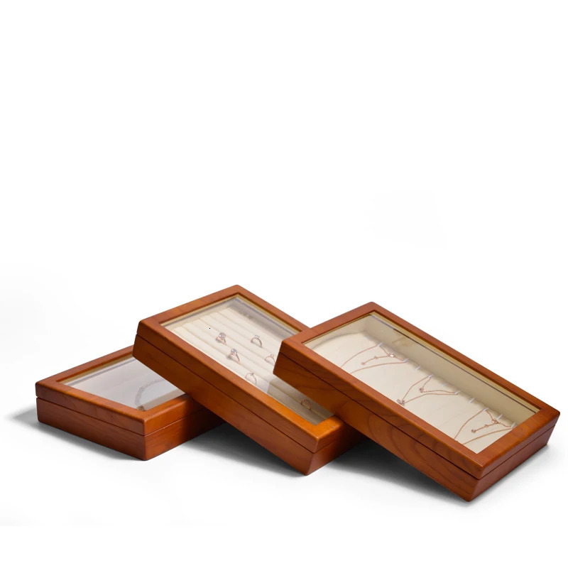 Oirlv Retro Wooden Jewelry Box Ring Necklace Bracelet Display Case Jewelry Case Transparent Jewelry Organizer Case For Women 240528