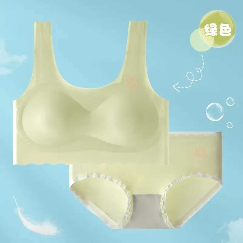 Camisole Camisole Girls bra and underwear set youth development stage lace seamless bra+2-piece set youth underwear WX5.31