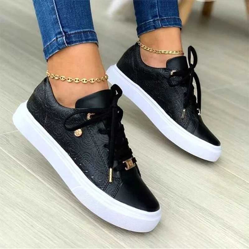 Womens Sneakers Fashion Tennis Round Toe Flat Canvas Shoes 2024 Fall Trend Casual Waterproof Black Lace Up Vulcanized ShoesL464
