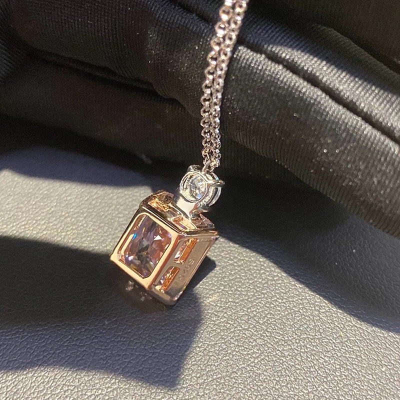 Sterg Sier Chain Pendant Necklace Women, Pink Square Dia Designer Jewelry with Cubic Zirconia Crystals Heart Cross Drop Charm, Gift for Her 4