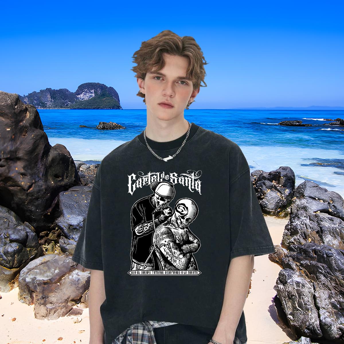 Popular Mens T Shirts Beach Crew Neck Cotton Mens Tshirts Custom Cartoon Print Tops Tees