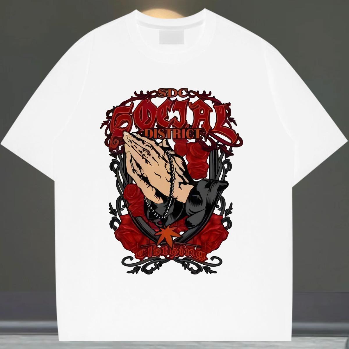 Designer Men T Shirts Black White High Street Hip Hop Men Tops Tees Crew Neck Cotton Popular Polos