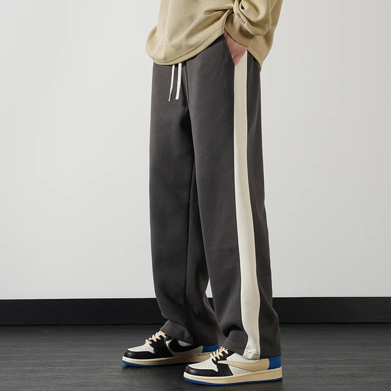 Mens Straight Mop Wide Leg Sports Pant Casual Pants Cotton Splicing Straight Loose Outdoor Sweatpants High-quality Trousers 240527