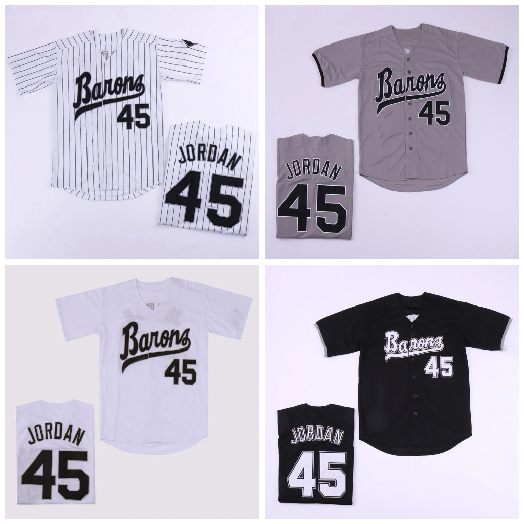 Men's Birmingham Barons 45 Michael MJ Jersey Black White Grey Stitched Movie Baseball Jerseys Cheap Mix Order Size S-4XL