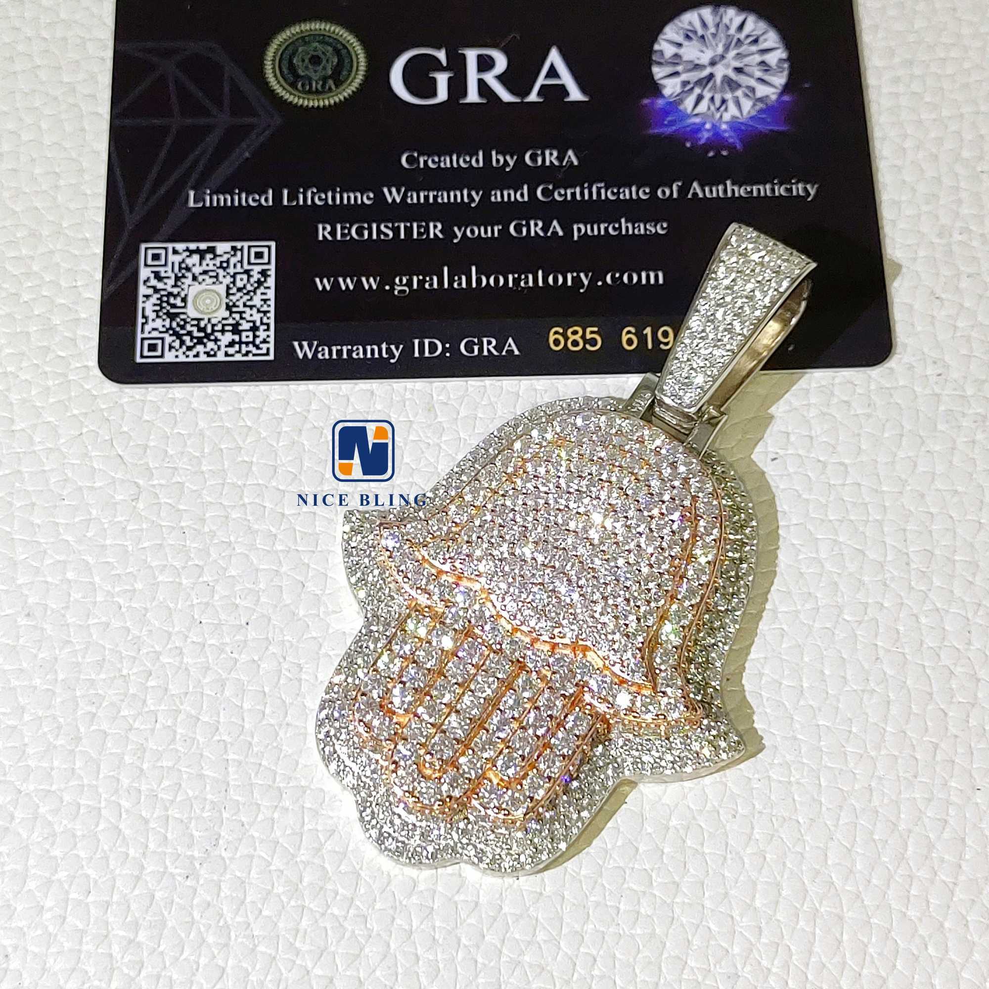 Custom iced out hamsa penadnt teo tone rose and white hip hop fashion moissanite jewelry 925 silver lab diamond hand pendants