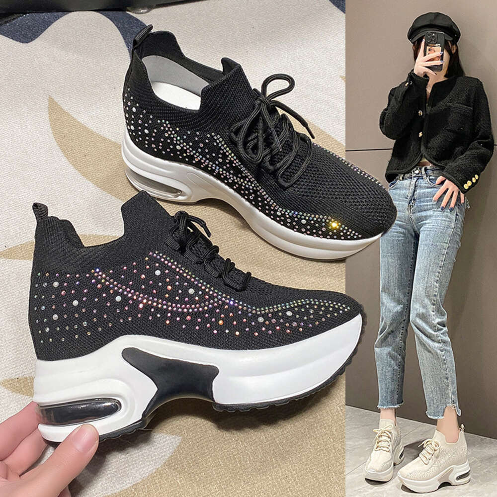Ddmytiger Ddmytiger Women S Rhinestone Breathable Mesh Thick Bottom Lace Up Sneakers Lightweight Walking Trainers Zapatilla Deportiva Mujer ddmythur