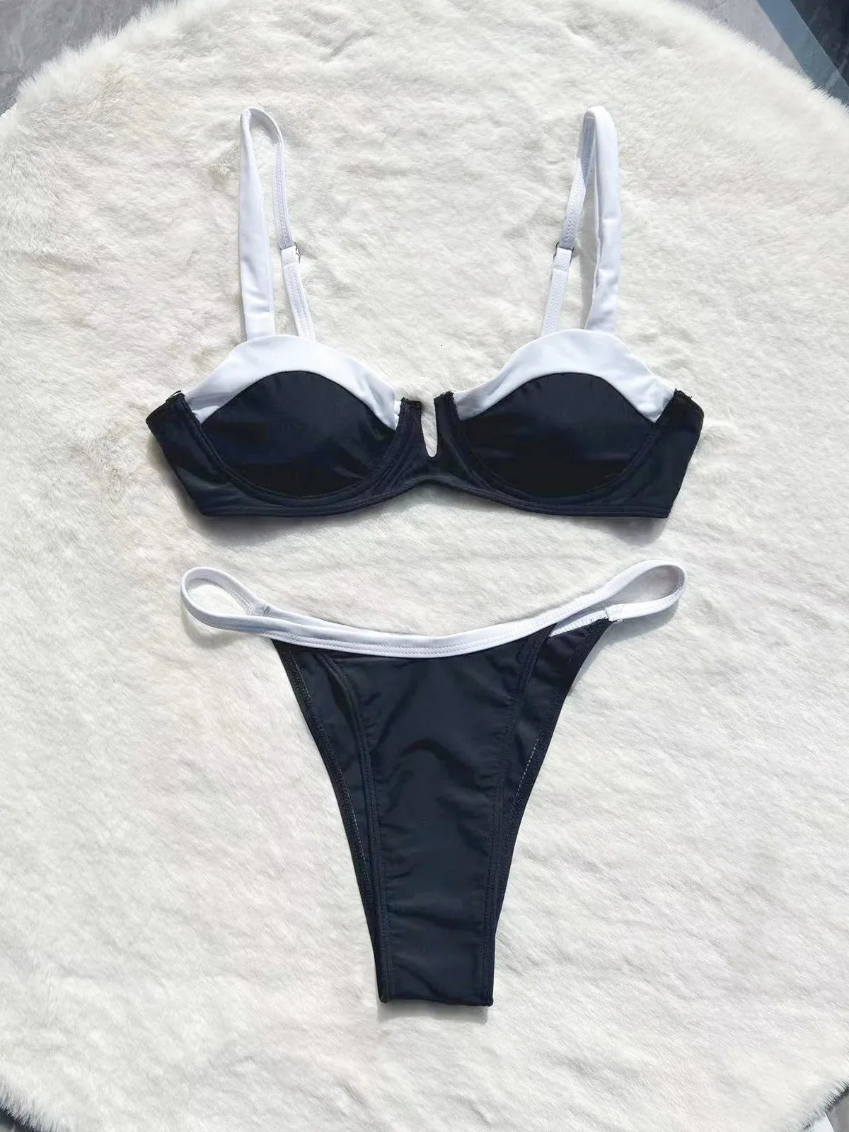 2018 Summer Solid Spliced Bikini Line Push on Beach Suit Brazilian thong Luxury Bathroom Set Two Piece Swimsuit 240530