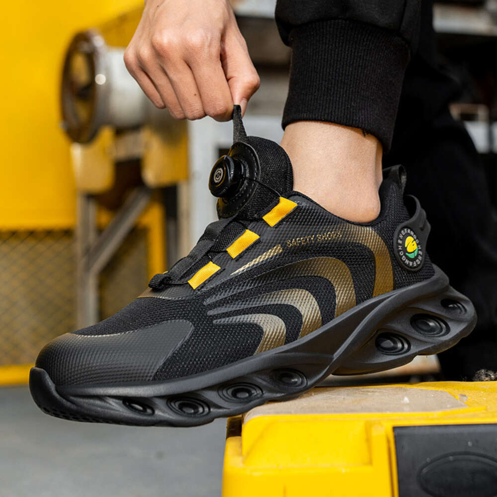 New Style Rotary Button Men's Safety Work Breathable Puncture Proof Outdoor Boots Non-slip Platform Shoes For Men