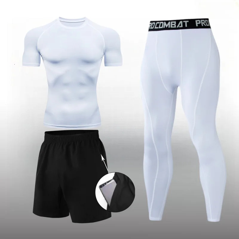 Men Compression Workout Set 3 PCS Workout Clothes Outfit Fitness Apparel Gym Outdoor Running Clothes for Gym 240524