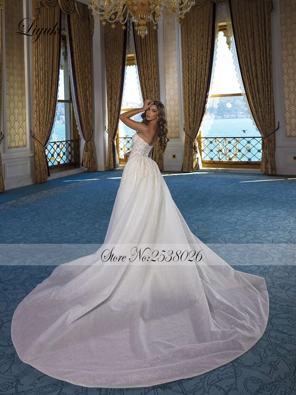Liyuke Lace Strapless Mermaid Wedding Dresses Beading Pearls Appliques Off Shoulder 2 In 1 Bridal Gowns Removable Train