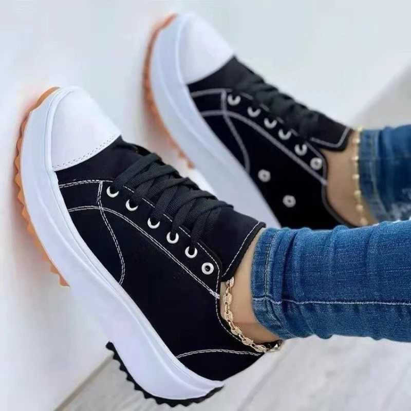 Casual Designer Canvas Shoes: Breathable Lace-Up Platform Sneakers for Women 4