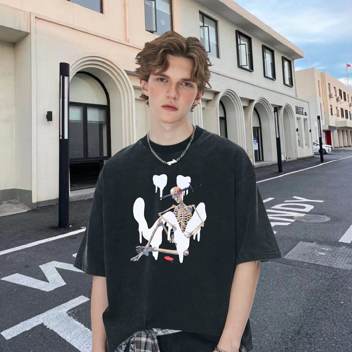 Cool Men Tops Tees Breathable Crew Neck Street T-Shirts for Men Cartoon Print Wholesale Top Tees