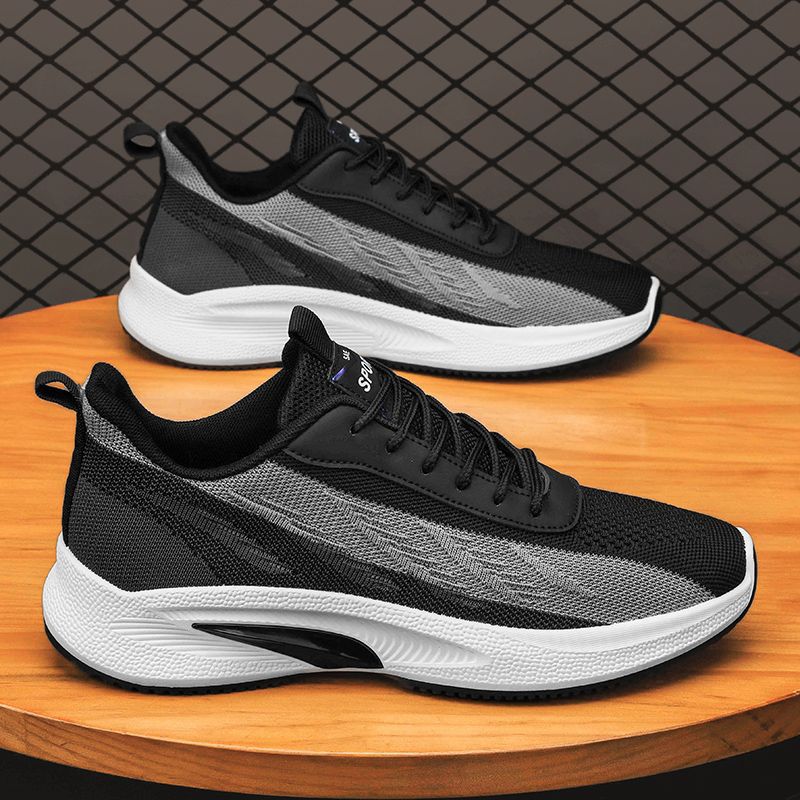 Men's 2024 New Fashion Korean Version Of The Trend Sports Flying Woven Thick Sole Mesh Comfortable Simple Casual Shoes