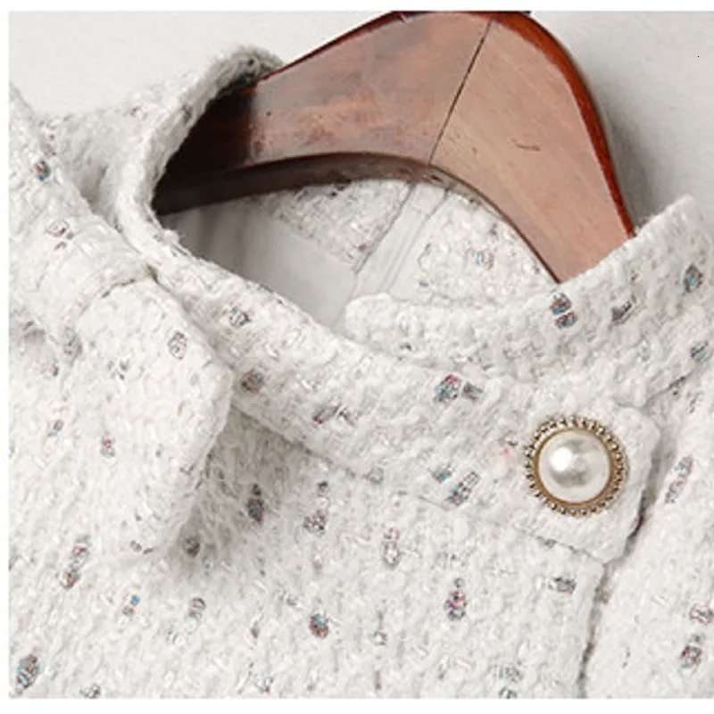 Runway Elegant Tweed Dress Women Autumn Winter Bodycorn Wool Dress Bow Collar Long Sleeve Party Dress Vintage Buttons Thick 240529