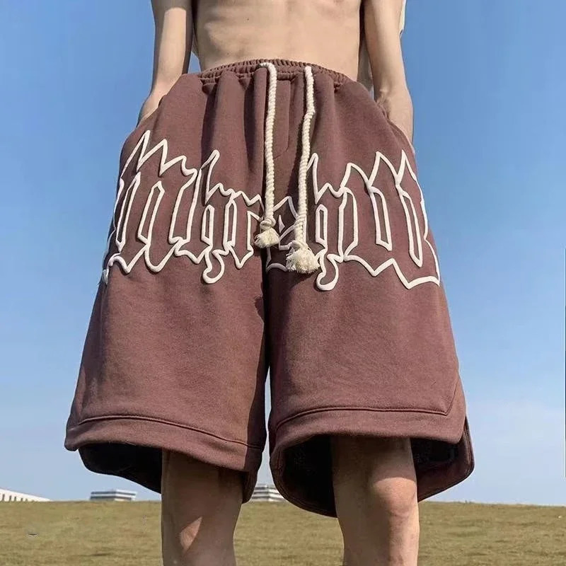 Summer Mens Letter Foam Print Shorts y2k Casual Fashion Loose Sweatpants Gym Basketball Short Pants Streetwear Bermuda shorts 240524
