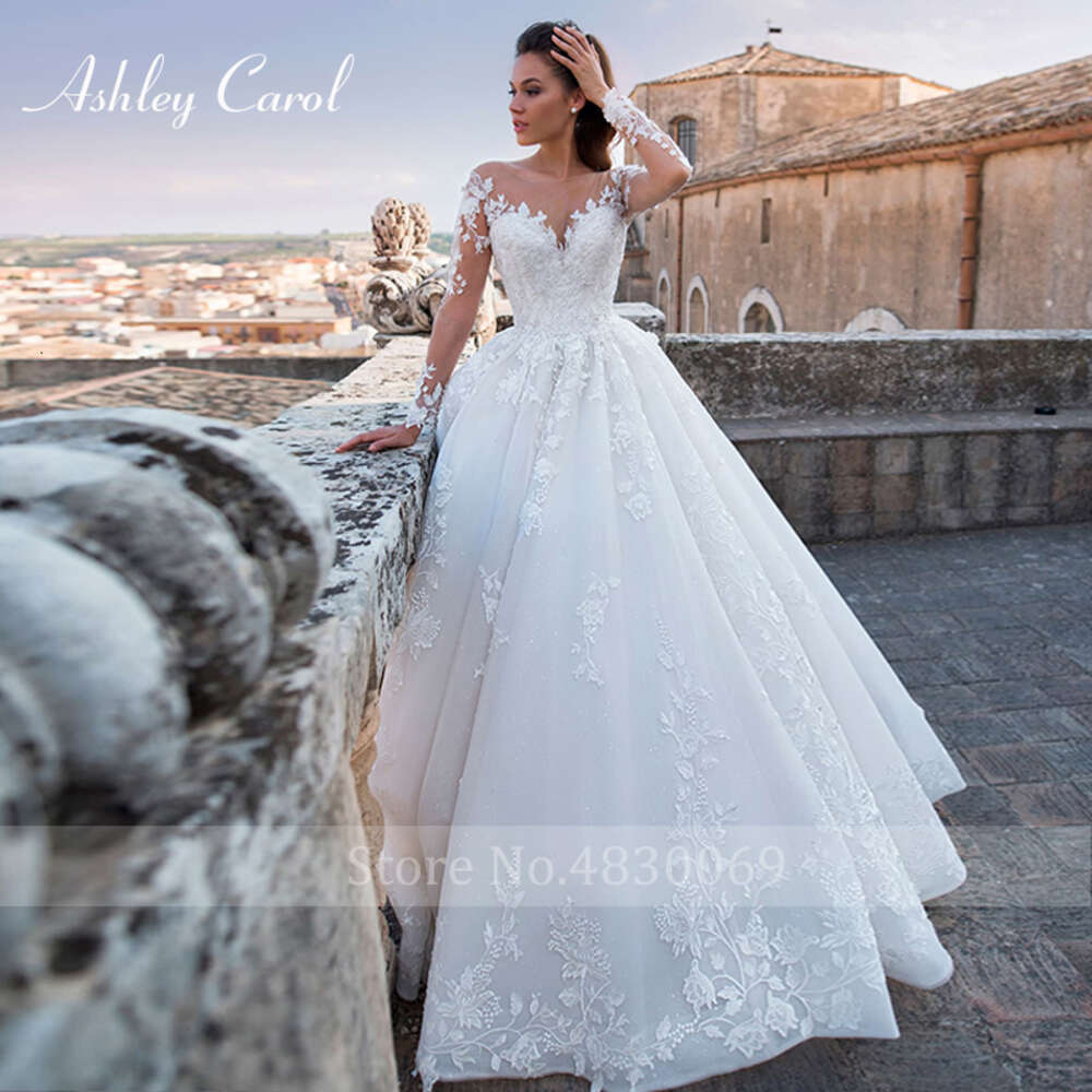 Ashley Carol Elegant Dresses For Women 2023 Beaded Appliques Lace Up Sexy V-neck Princess Wedding Gown Vestidos De Novia