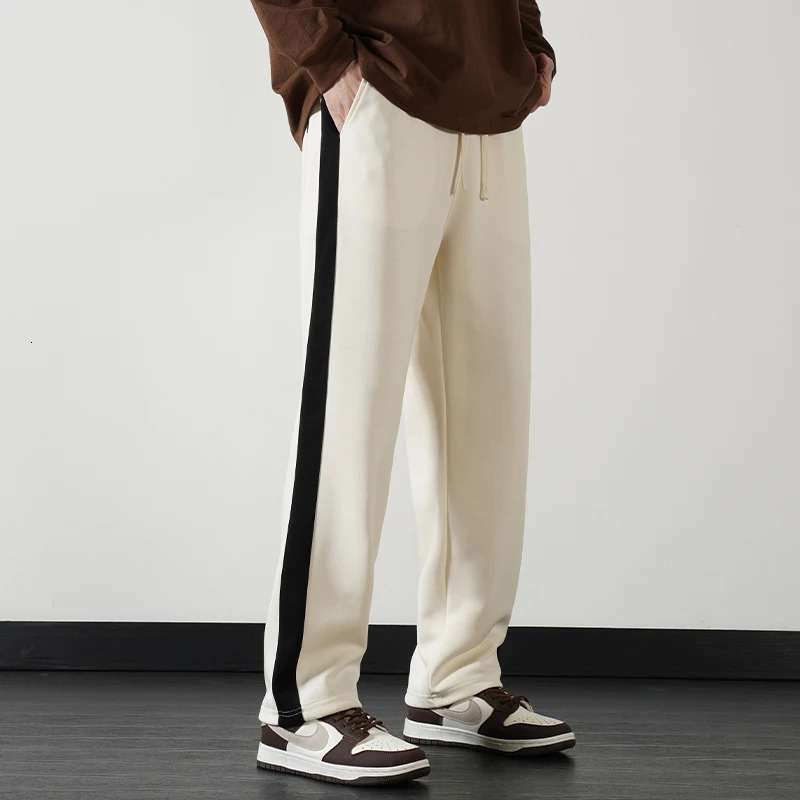 Mens Straight Mop Wide Leg Sports Pant Casual Pants Cotton Splicing Straight Loose Outdoor Sweatpants High-quality Trousers 240527