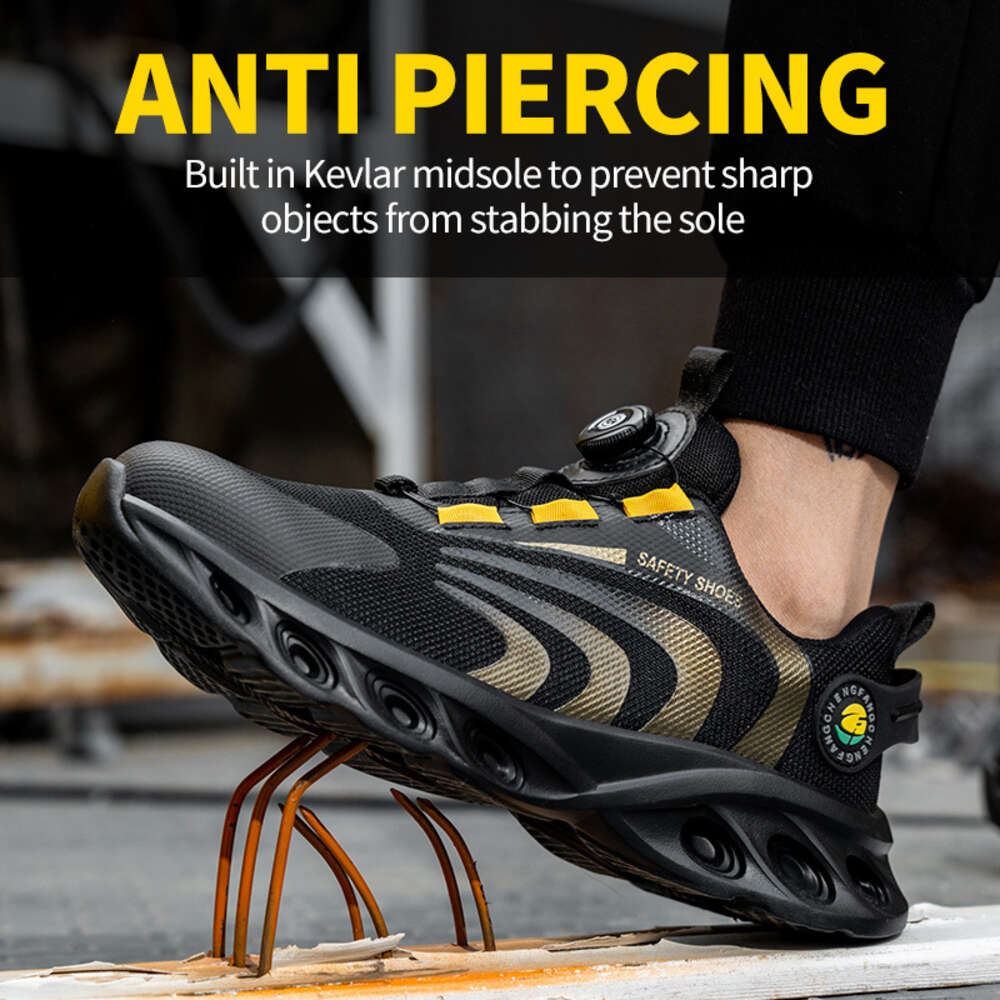 New Style Rotary Button Men's Safety Work Breathable Puncture Proof Outdoor Boots Non-slip Platform Shoes For Men