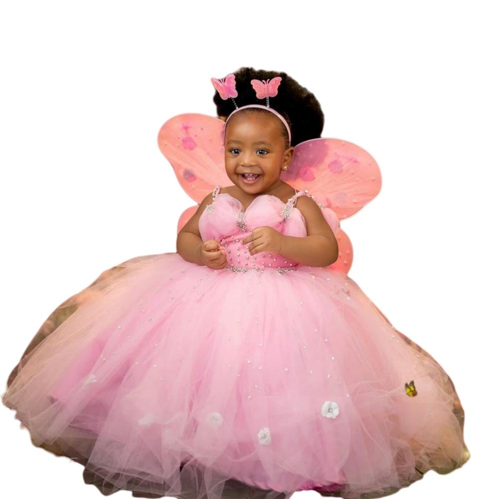 Pink Flower Girl Dresses For Weddings Rhinestone Crystal Beads Tulle Spaghetti Straps Ball Gown Girls Pageant Dress Kids Communion Gowns Floor Length