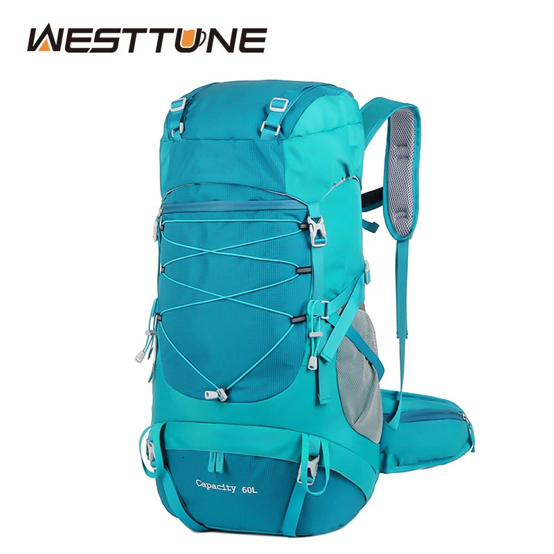 WESTTUNE 50L Hiking Backpack with Rain Cover Multifunctional Mountaineering Bag Outdoor Rucksack for Travel Trekking Camping 240601