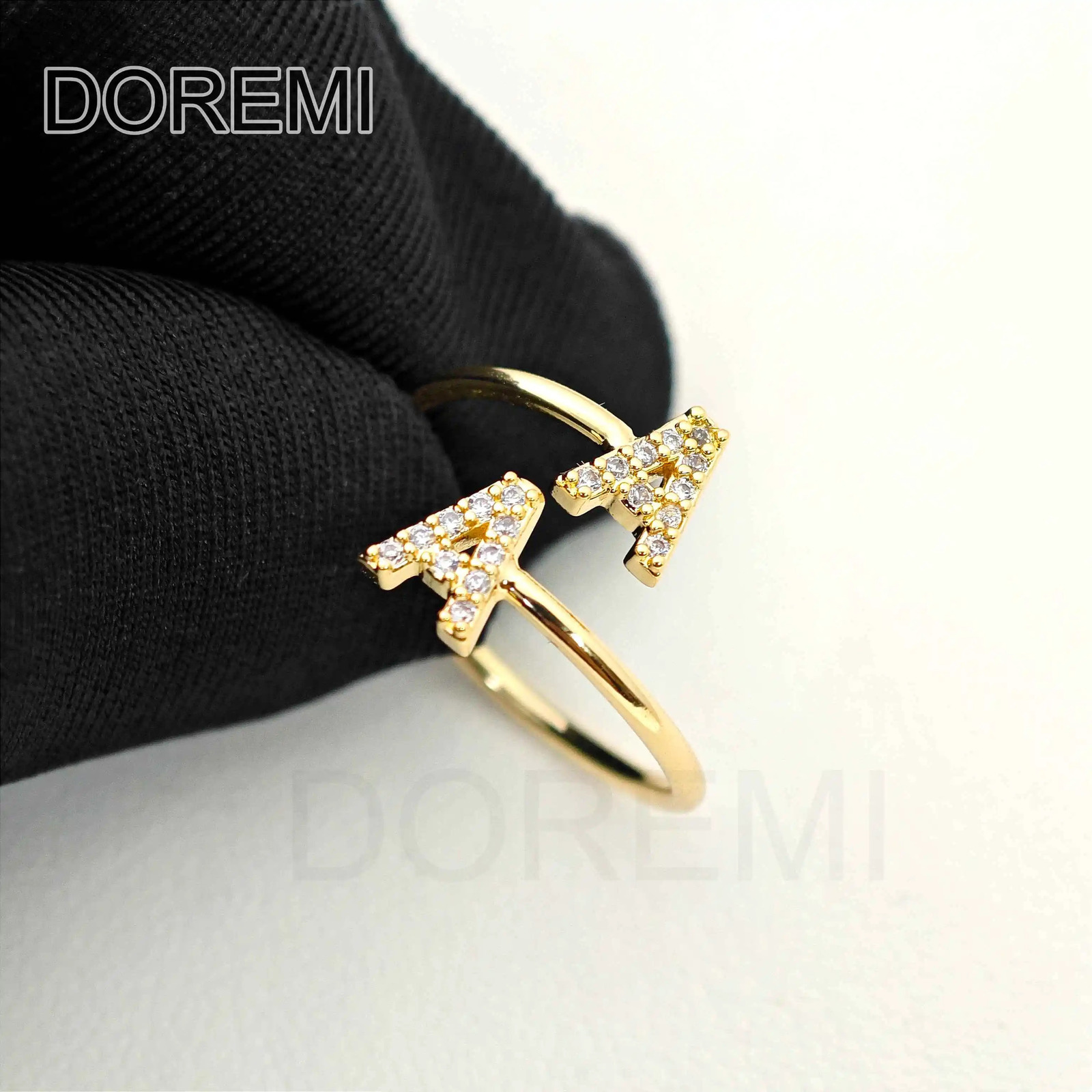 DOREMI Double Initial Letter White Zircon Letter Ring Custom Jewelry Initial Women Stagger Ring Gift Jewelry 240530