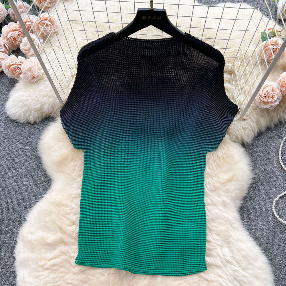 Wind high-end fashion set for womens summer gradient loose shirt top+pleated drape wide leg pants