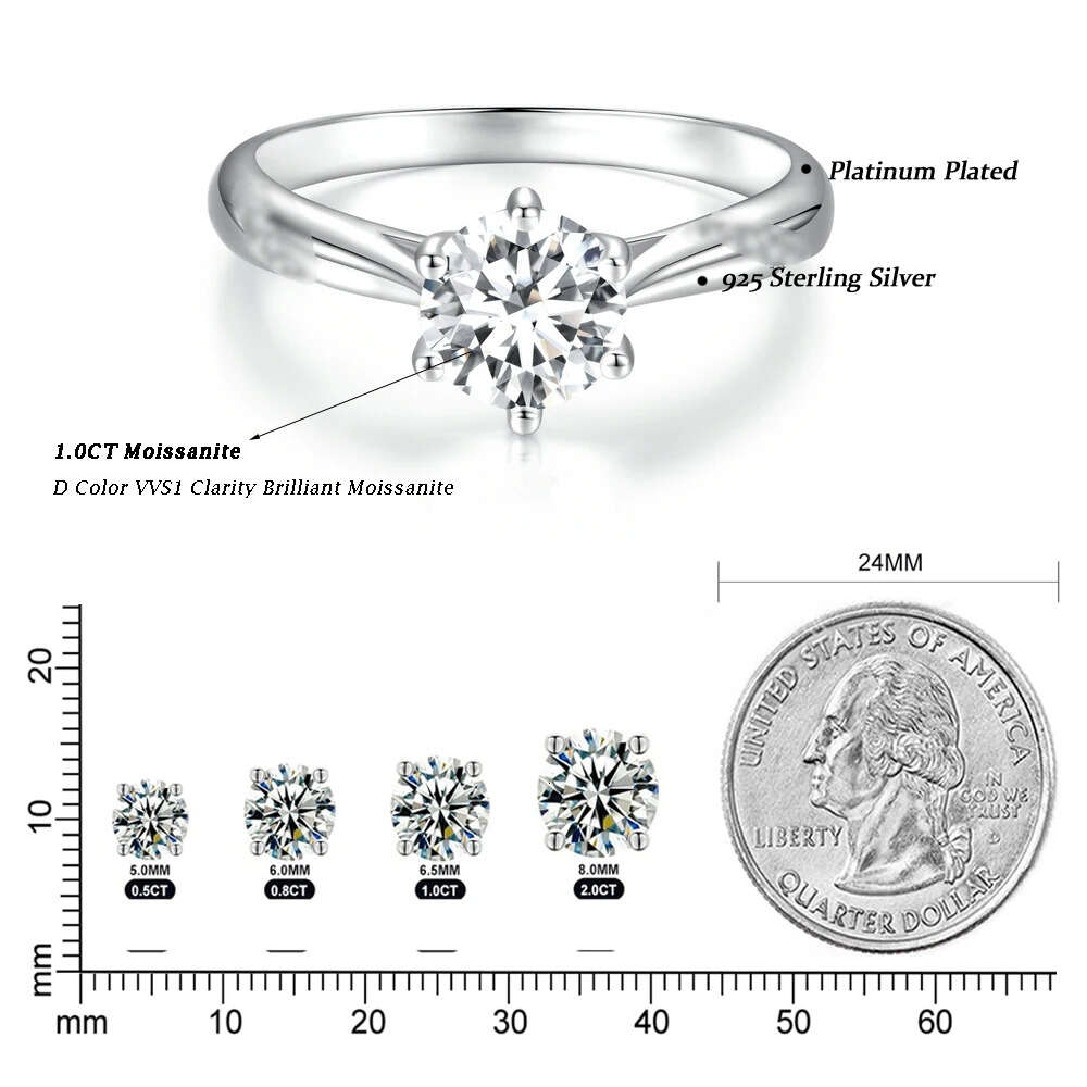 Ct D Color Moissanite Diamond Sterling Sier Promise Rings Engagement Wedding Bands Gra Certified Fine Jewelry