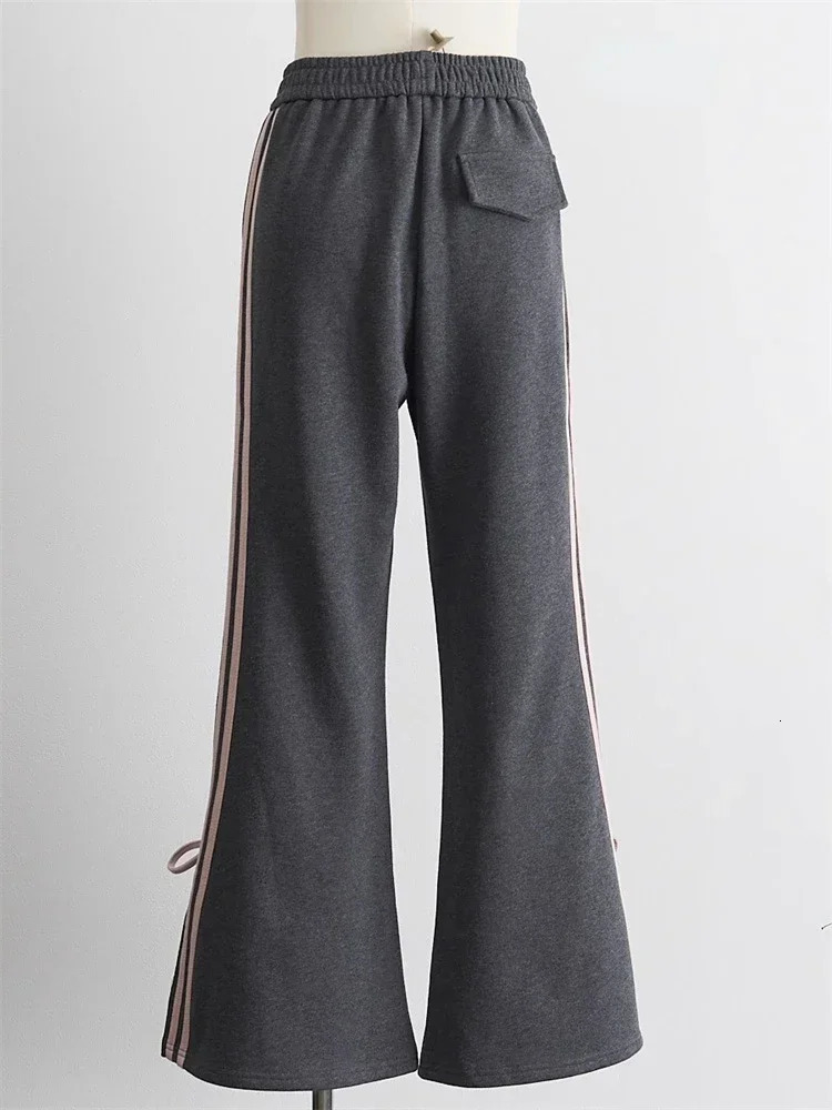 Deeptown Y2K Fairycore Bow Sweatpants Women Korean Fashion Ribbon Gray Jogger Pants Harajuku Sweet Girly Striped Flare Trousers 240530