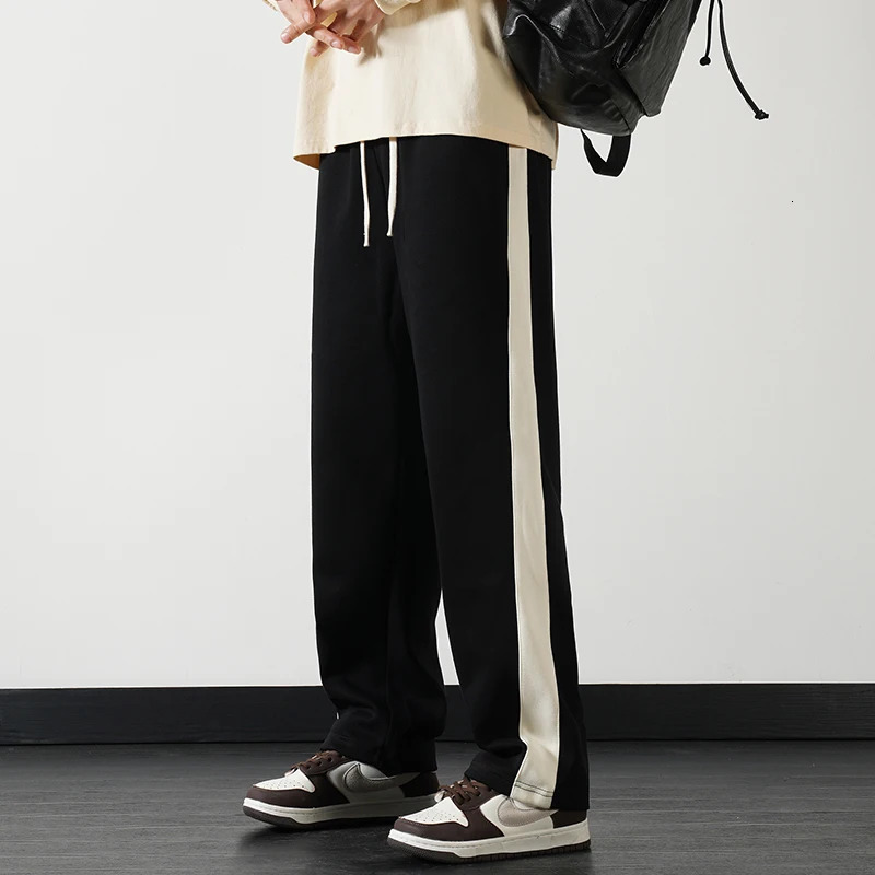 Mens Straight Mop Wide Leg Sports Pant Casual Pants Cotton Splicing Straight Loose Outdoor Sweatpants High-quality Trousers 240527