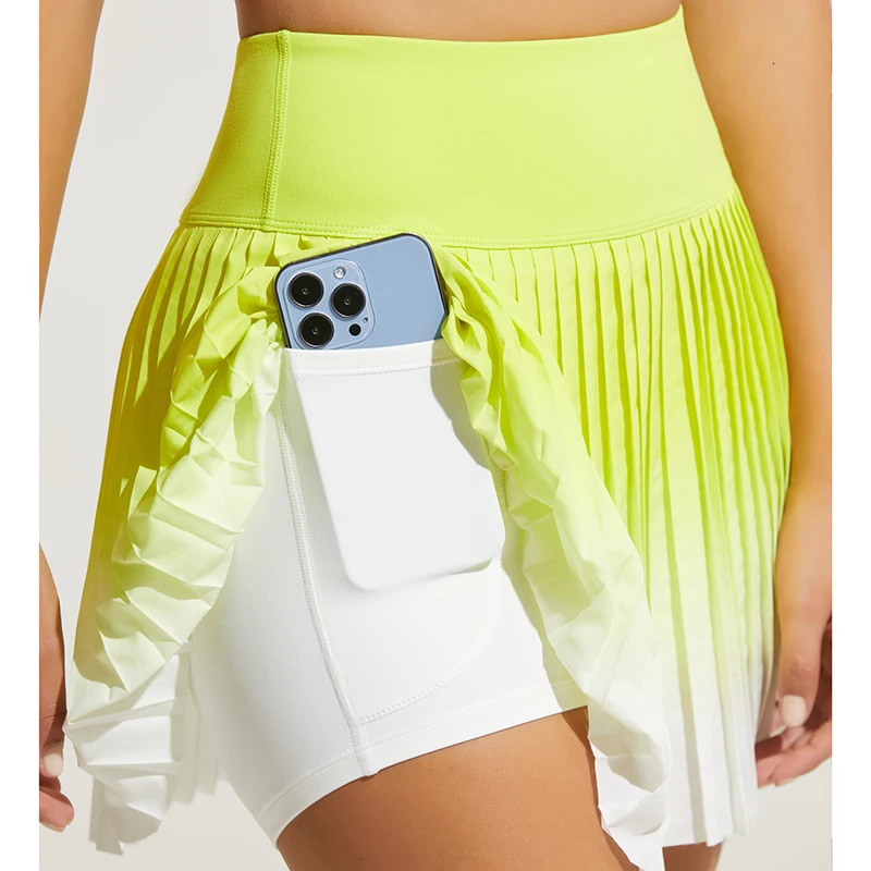 Women Summer Safe Tennis Skirts S-Xxl Gym Golf Running Pleated Skirt Girls Gradient Sports Fiess High Waist Skorts With Pocket 240527