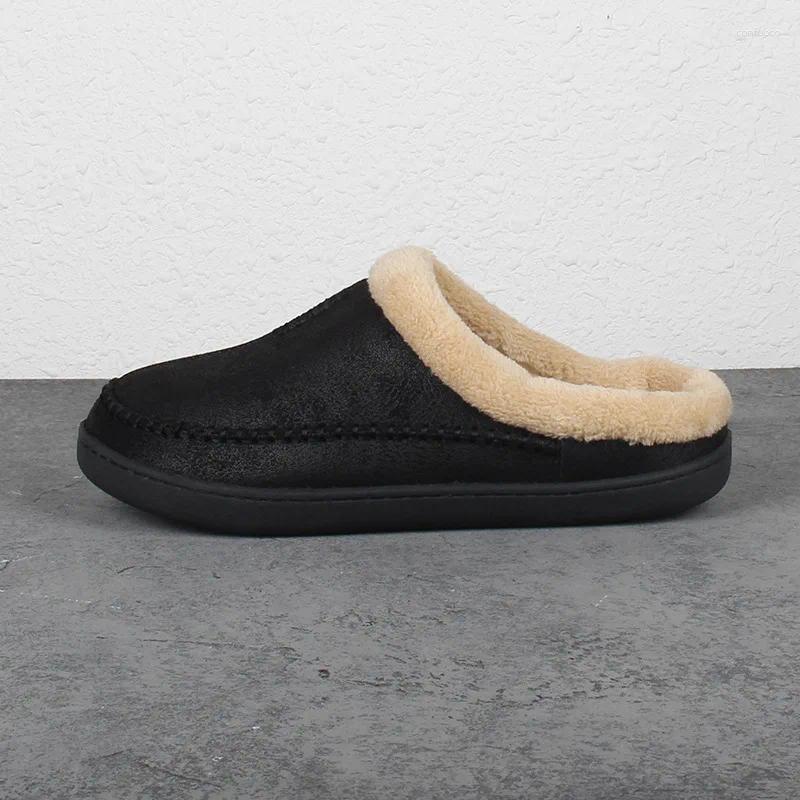 Slippers Men's Home Winter Indoor Plush Warm Shoes Thick Bottom Waterproof Leather House Man Suede Cotton
