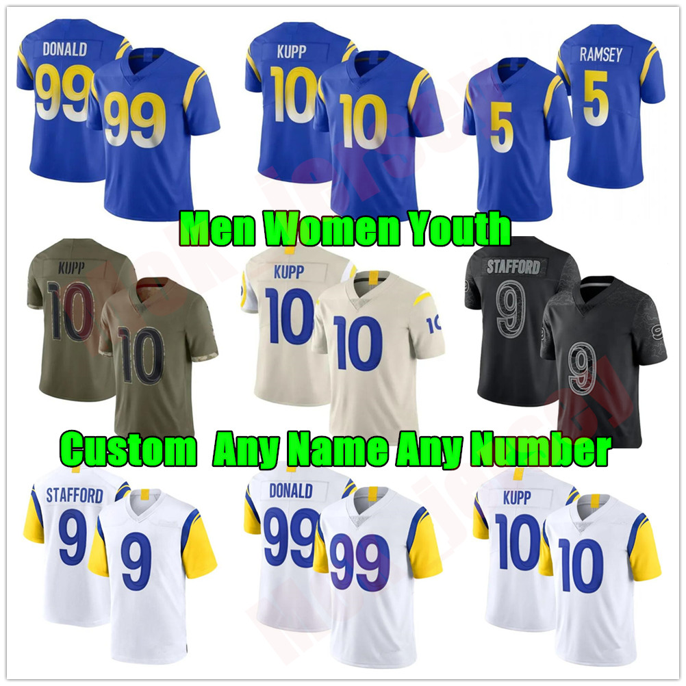 Puka Nacua Cooper Kupp Matthew Stafford Football Jerseys Aaron Donald Tyler Higbee Kyren Williams Tre'Davious White Jimmy Garoppolo Jared Verse Blake Corum Karty