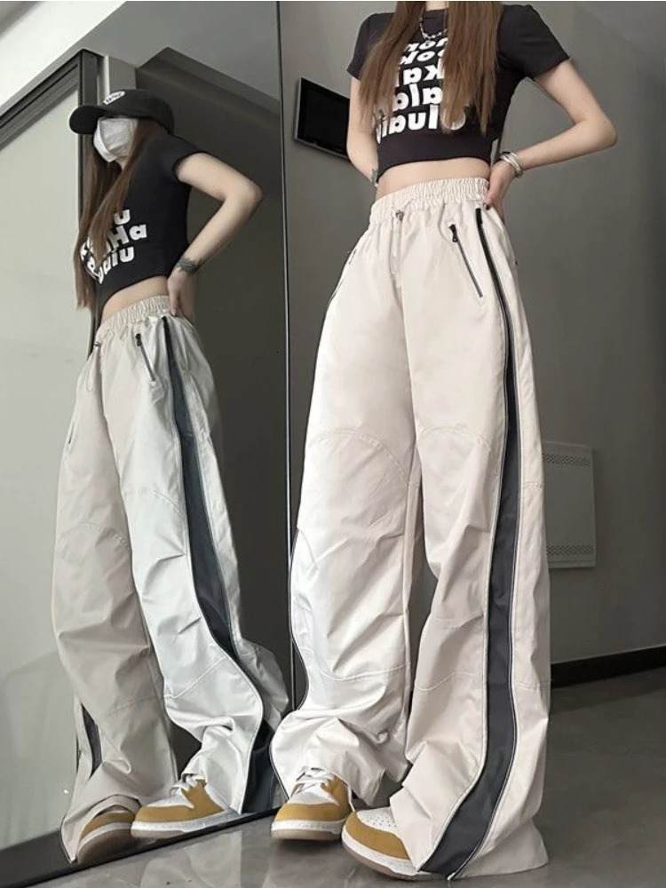 Women Baggy Pants Y2K Streetwear 90s Oversized Cargo Parachute Track Pants Low Waist Hip Hop Wide Leg Sweatpants Couple Trousers 240530