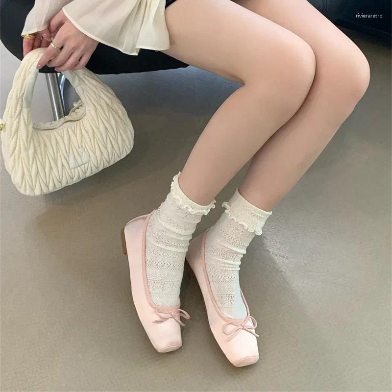 Casual Shoes 2024 Summer Flat Ballet Flats Elegant Comfortable Bow Square Toe Single Ladies