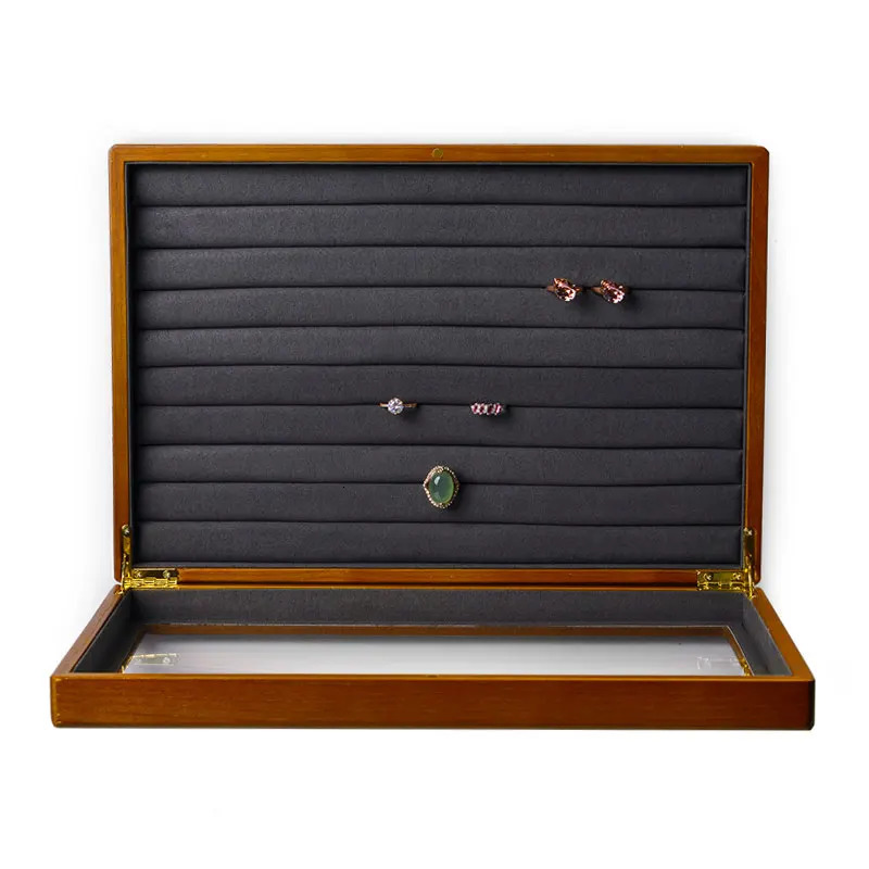 Oirlv Retro Wooden Jewelry Box Ring Necklace Bracelet Display Case Jewelry Case Transparent Jewelry Organizer Case For Women 240528