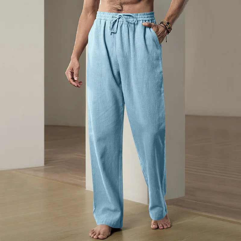Fashion Mens Linen Wide Pants Korean Trousers Oversize Sports Streetwear Male summer Yoga Pants Casual Men Clothing Sweatpants 240527
